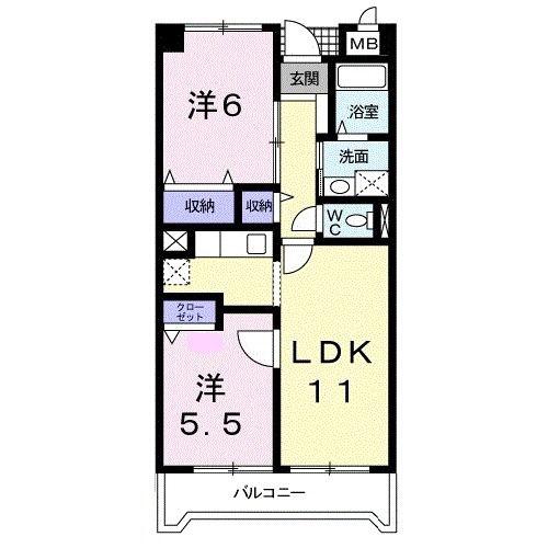 若山ガーデンヒルA棟(2LDK/2階)の間取り写真