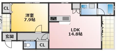 パームタウンイースト(1LDK/3階)の間取り写真