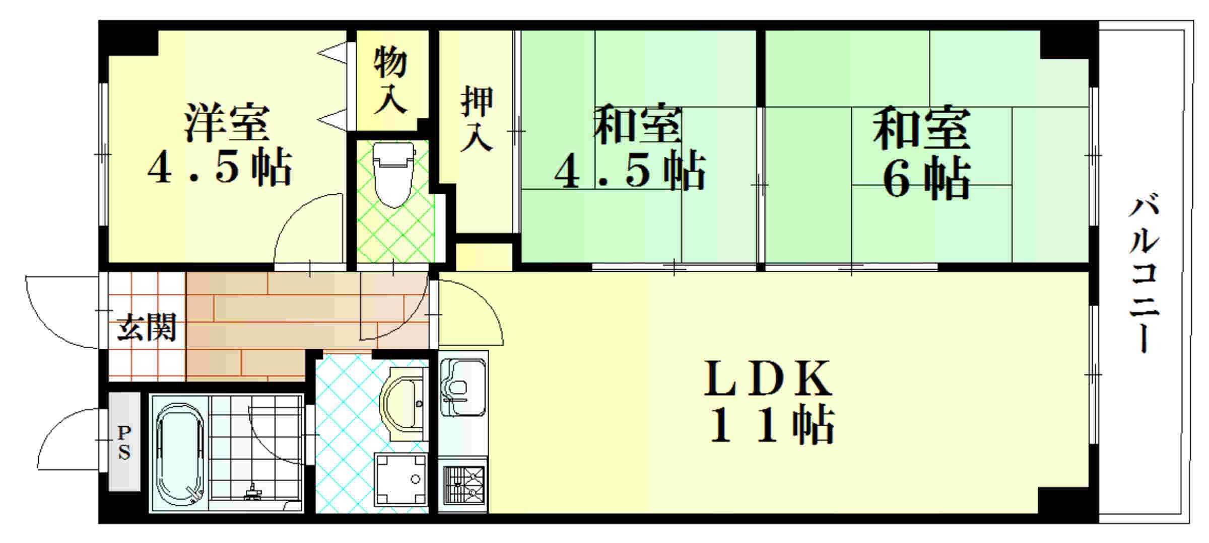 サンビレッジD棟(3LDK/2階)の間取り写真