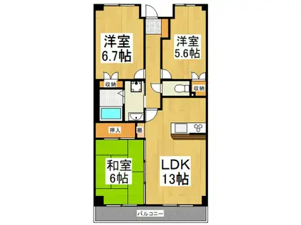 ラフィネ武蔵野(3LDK/2階)の間取り写真