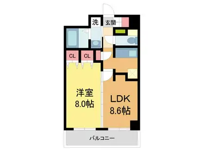 エトールX(1LDK/8階)の間取り写真