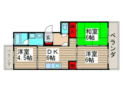 市川クローバーハイツ福田(3DK/2階)の間取り写真