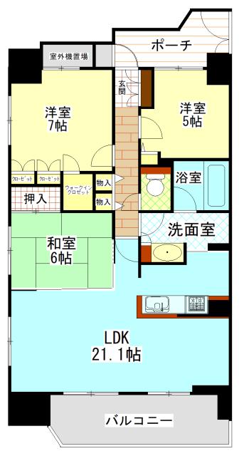 ヒューニティ高崎(3LDK/13階)の間取り写真