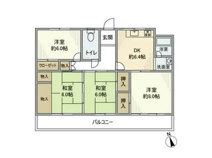 名鉄瀬戸線 印場駅 徒歩27分 4階建 築51年(4DK/2階)の間取り写真