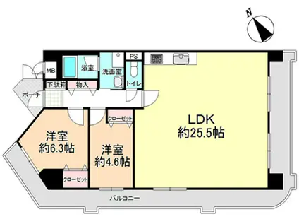 アンビエント金剛東ガーデンコート(2LDK/3階)の間取り写真