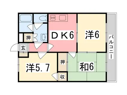 サニーサイドハイツ(3DK/1階)の間取り写真