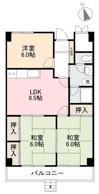 第三グリーンハイツ松縄(3LDK/1階)の間取り写真