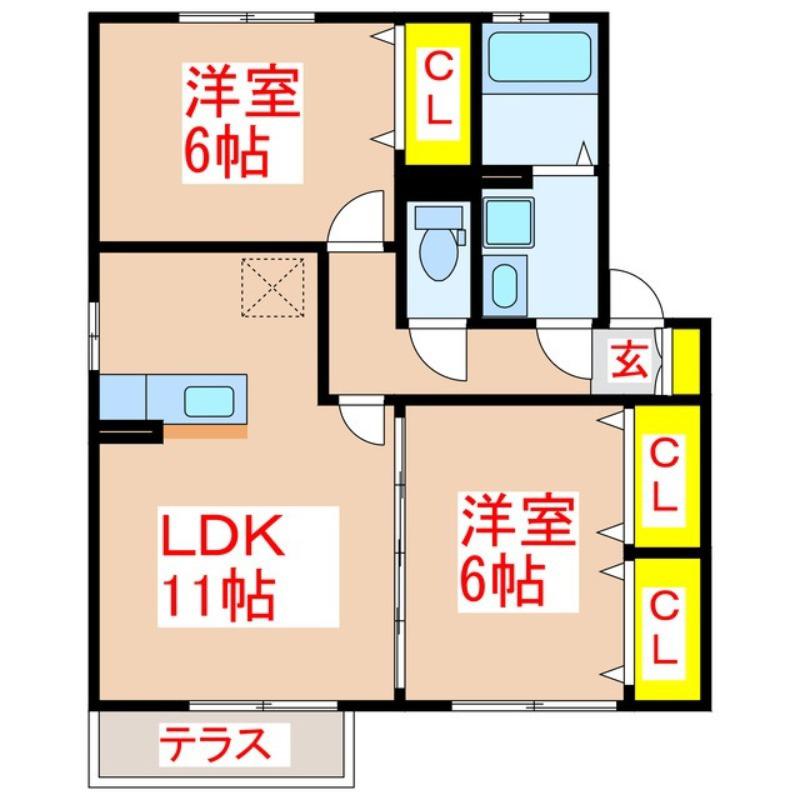 パークヒル A棟(2LDK/1階)の間取り写真