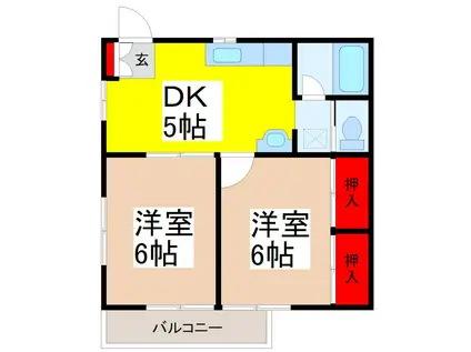 渡辺ハイツ(2DK/2階)の間取り写真