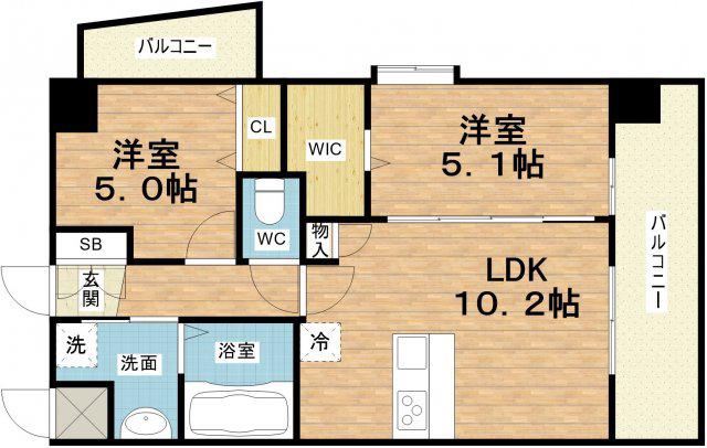 スプランディッド中之島ウエスト(2LDK/2階)の間取り写真