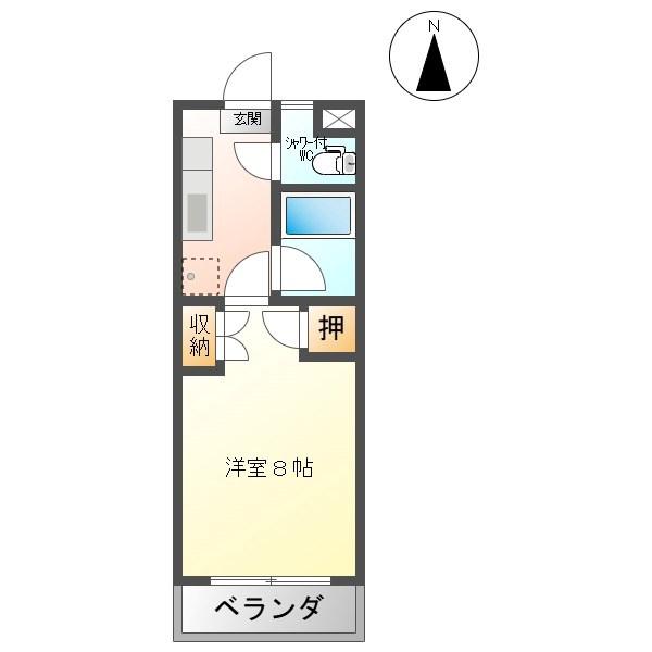 ドミール緑が丘(1K/2階)の間取り写真