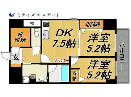 パークアクシス新栄(2DK/7階)の間取り写真
