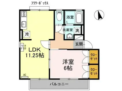 メゾンパーク東和田A棟(1LDK/2階)の間取り写真