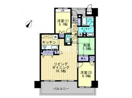 アルファステイツ富田浜(3LDK/6階)の間取り写真