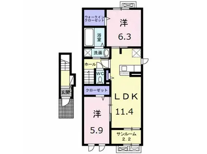 エフォート II(2LDK/2階)の間取り写真