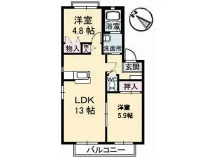 キングハイツ滝河内 B(2LDK/1階)の間取り写真