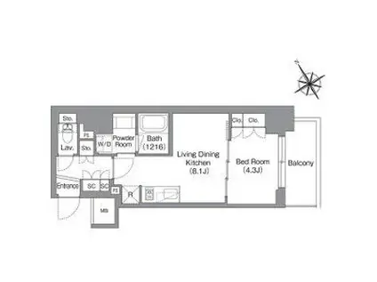 バウスフラッツ蔵前(1LDK/4階)の間取り写真