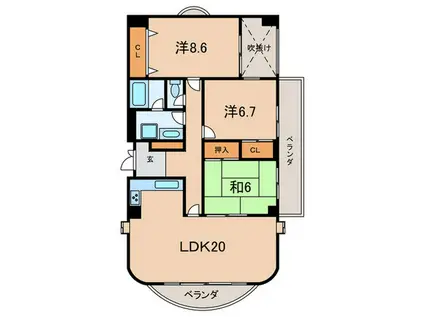 ベルコート芦屋(3LDK/3階)の間取り写真