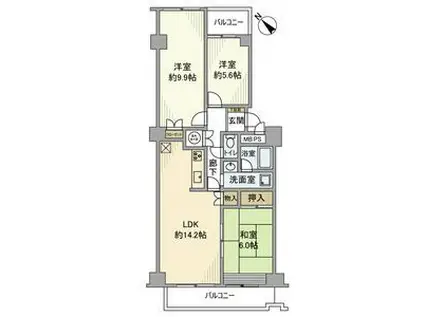 鎌倉グリーンマンション(3LDK/10階)の間取り写真