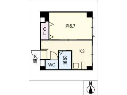ニシオビル(1K/2階)の間取り写真