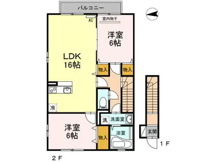 ローズコート落合(2LDK/2階)の間取り写真