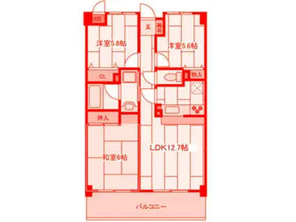 カーサグランデMINEO(3LDK/3階)の間取り写真