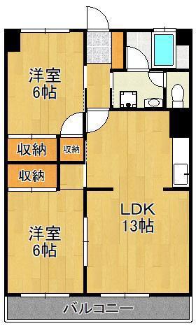 大里東マンション(2LDK/4階)の間取り写真