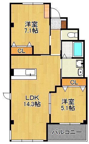 ＪＲ筑豊本線 本城駅 徒歩42分 3階建 築9年(2LDK/2階)の間取り写真