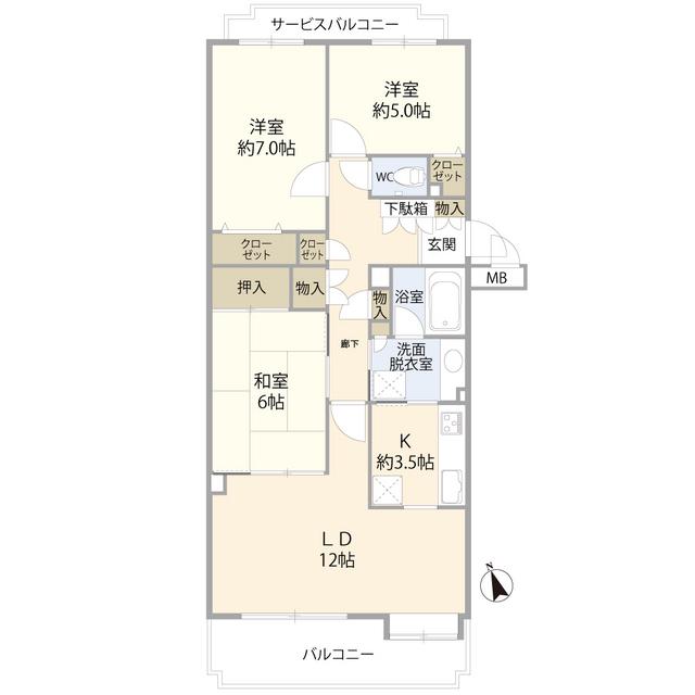 覚王山パークハウス弐番館(3LDK/1階)の間取り写真
