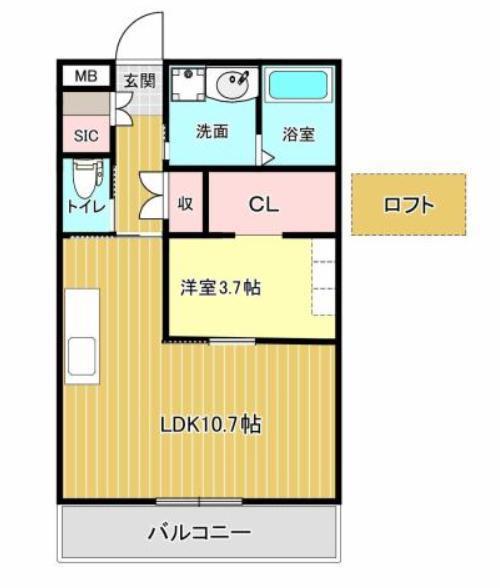 バンベールノース(1LDK/3階)の間取り写真