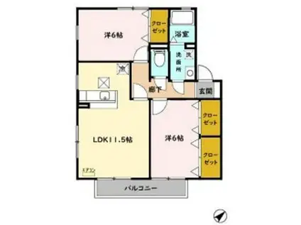 メイプルタウン川越的場(2LDK/1階)の間取り写真