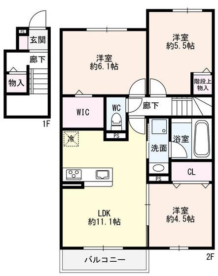 ソレイユ鴻の巣(3LDK/2階)の間取り写真
