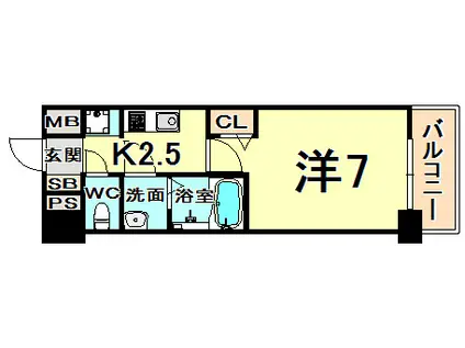 プレサンス三宮東フィール(1K/9階)の間取り写真