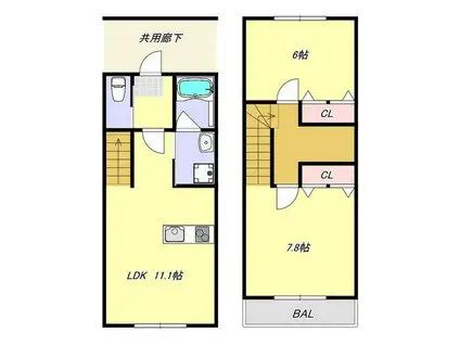 エスペランサMM(2LDK/2階)の間取り写真