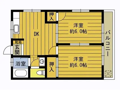 挟間アソシエイツI(2DK/2階)の間取り写真