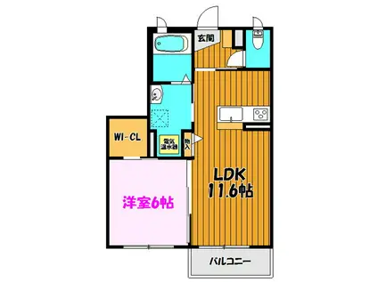 ベレオガーデンズ久留米II(1LDK/2階)の間取り写真