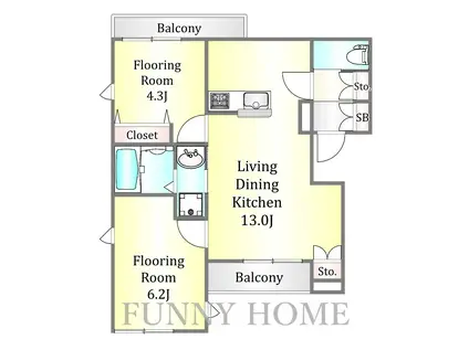 ヴァーチェ桜ヶ丘(2LDK/2階)の間取り写真