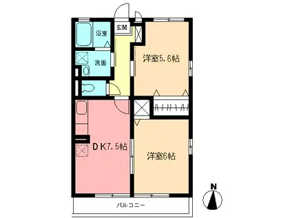 ファミールシャンブルA(2DK/2階)の間取り写真