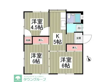 下佐野第一コーポ(3SDK/1階)の間取り写真