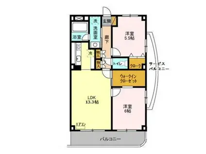 アルファークレスト(2LDK/3階)の間取り写真