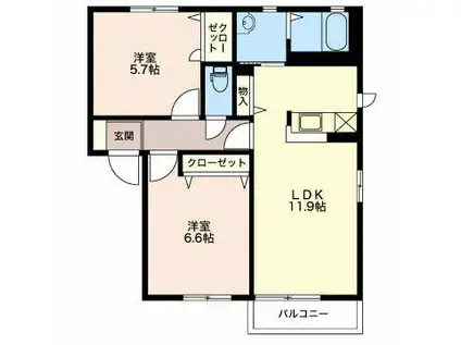 カーサラフィネA(2LDK/2階)の間取り写真