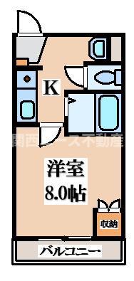 若江ハイツ(1K/3階)の間取り写真