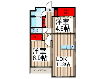 PRIME FOREST UI(2LDK/1階)の間取り写真
