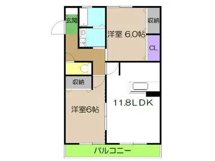 ウィルモア柿ノ内(2LDK/2階)の間取り写真