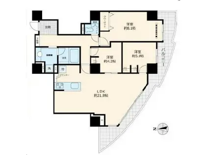 スカイシティ豊洲(3LDK/21階)の間取り写真