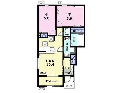ジラソーレC(2LDK/1階)の間取り写真