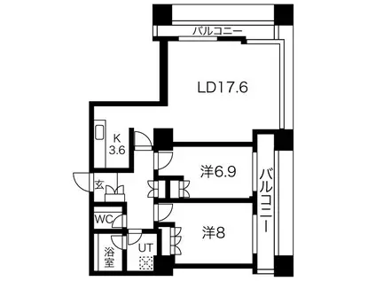 グランパークハイツ(2LDK/24階)の間取り写真