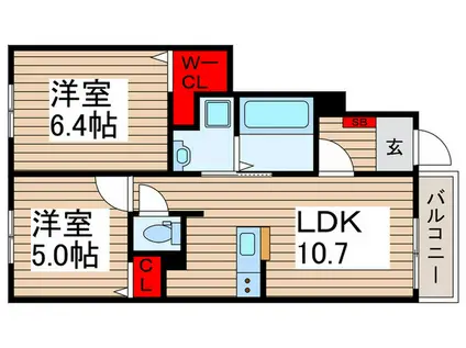 GROVE STAGE B棟(2LDK/1階)の間取り写真