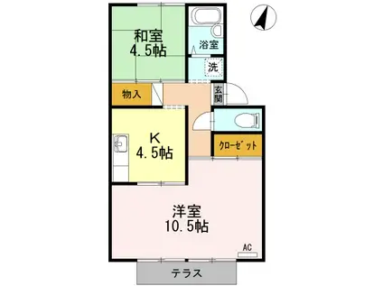 プレジール小崎(2K/1階)の間取り写真