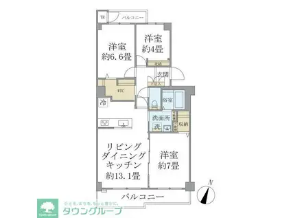 EVERTOW COLORE SENGENDAI(3LDK/2階)の間取り写真